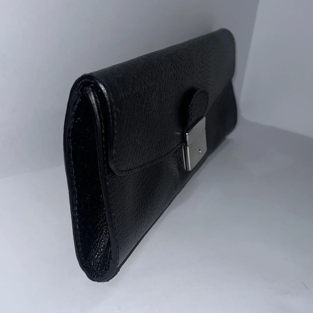 Mark & Graham Black Pebbled Leather Long Clutch Bag Toungue & Groove Closure